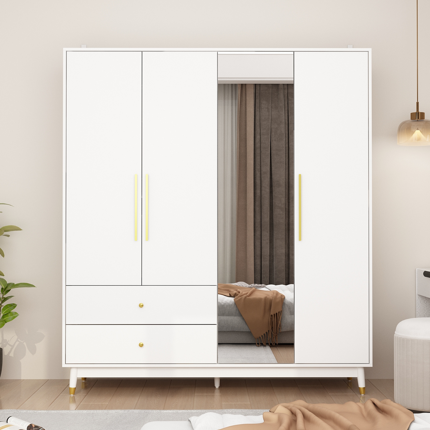 unique free design high gloss white wooden modular decorative wardrobe cabinet closet with multi drawer living room furniture