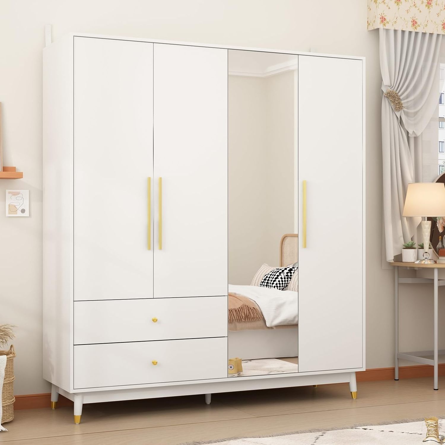 unique free design high gloss white wooden modular decorative wardrobe cabinet closet with multi drawer living room furniture