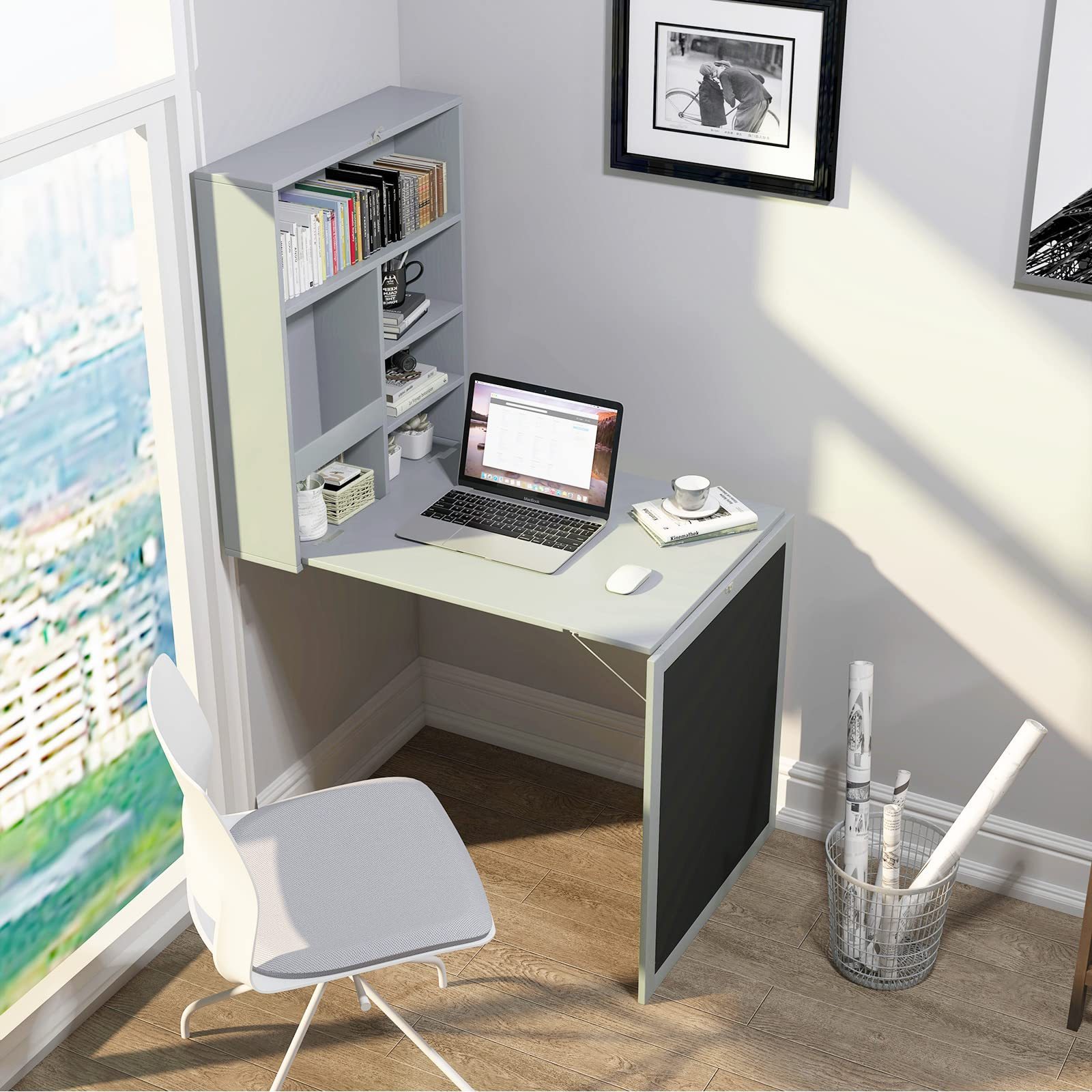 convenient convertible folding hanging white office study table foldable floating wall mounted computer desk