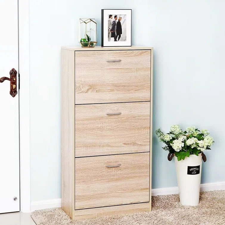 New design entrance shoe cabinet wooden expandable shoe cabinet with 3 flip drawers shoe cabinet wood for living room