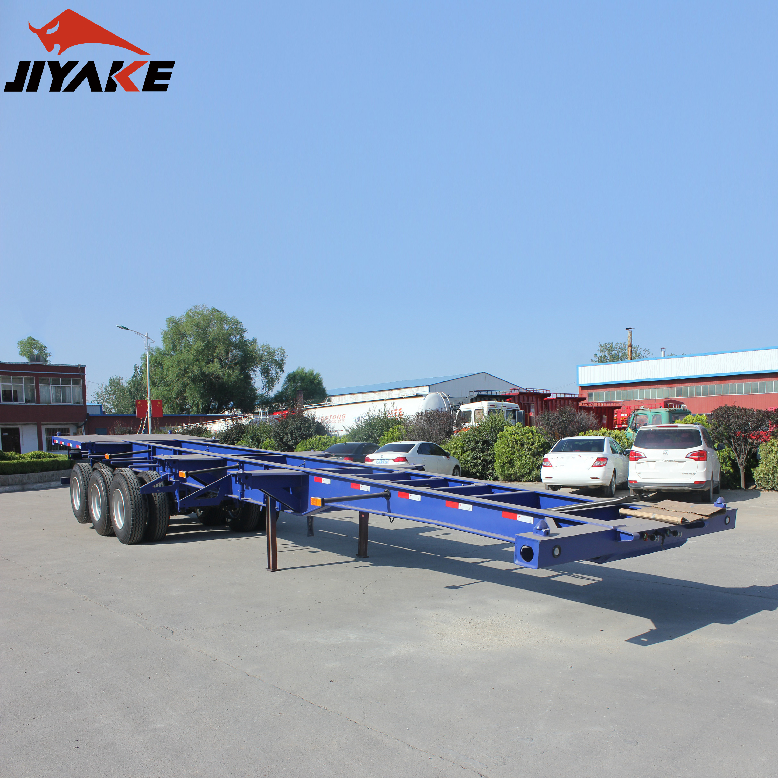 3 Axle 40 ft 40 ton skeleton semi trailer shipping container trailer transport chassis truck with 12 pieces twist lock