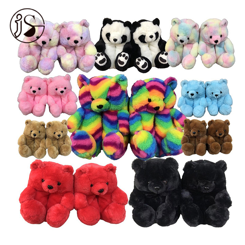 Factory Spot New Design Home Animal Plush Slippers Mommy And Me Teddy Bear Slippers One Size Fits All Thick Cotton Warm Shoes