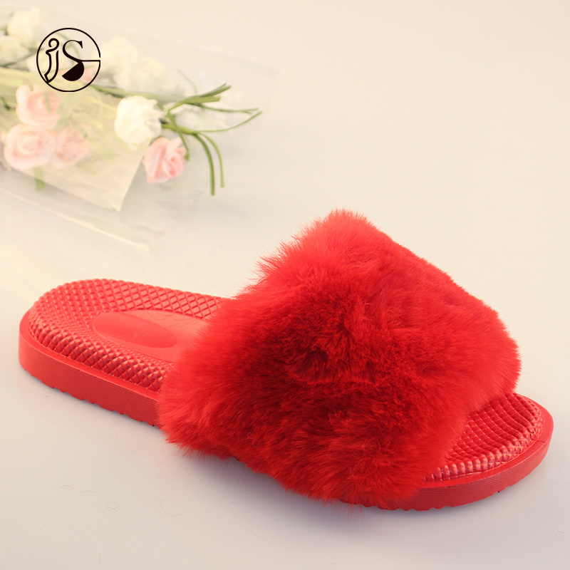 New fashion outdoor sandals luxury indoor fur slides custom women big fluffy home slippers