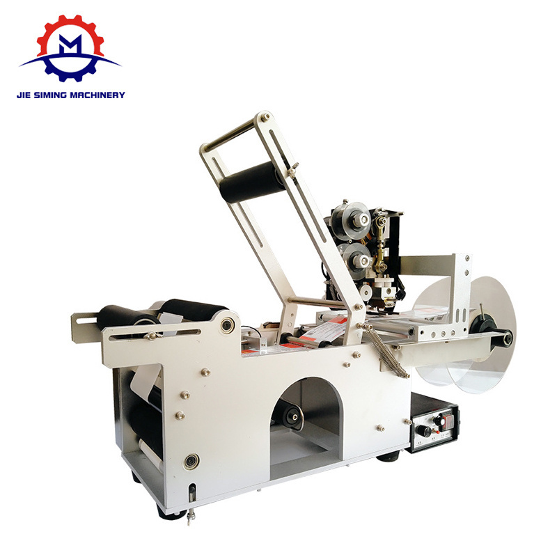 JSM-T50 Semi Automatic Round Bottle Sticker Labeling Machine For Plastic Glass Bottle Cans