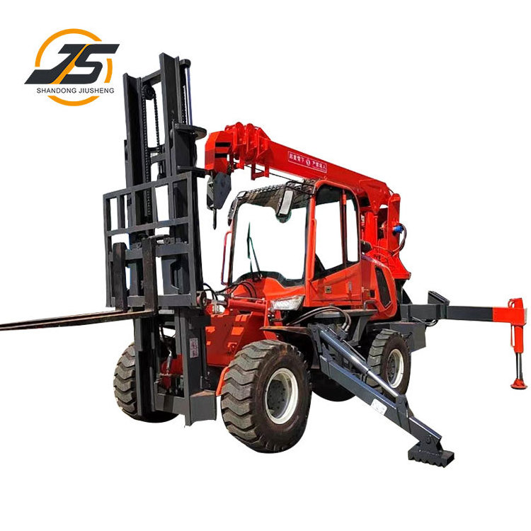 Popular sales of multi-functional hydraulic forklift crane lifting goods walking small crane four-drive cross-country forklift