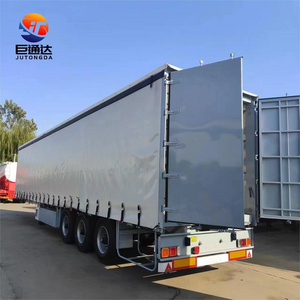 JUTONG factory 3 Axle Box Body Truck tractor Towing Cargo PVC tarpaulin curtain side semi van trailer