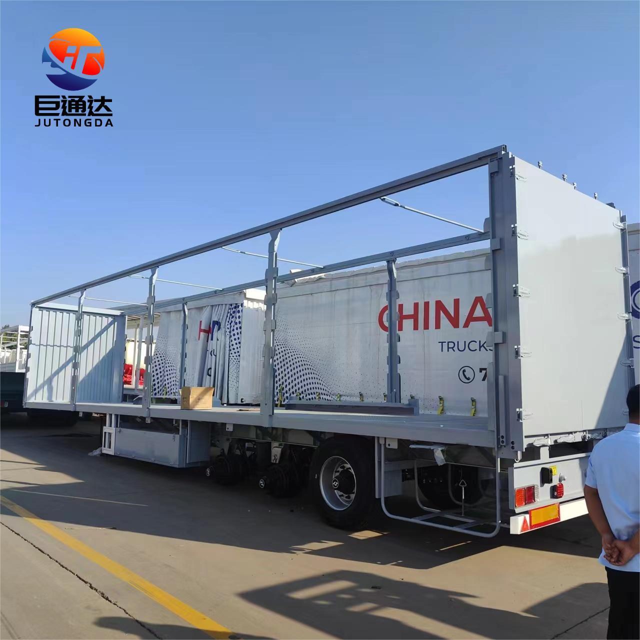 JUTONG factory 3 Axle Box Body Truck tractor Towing Cargo PVC tarpaulin curtain side semi van trailer