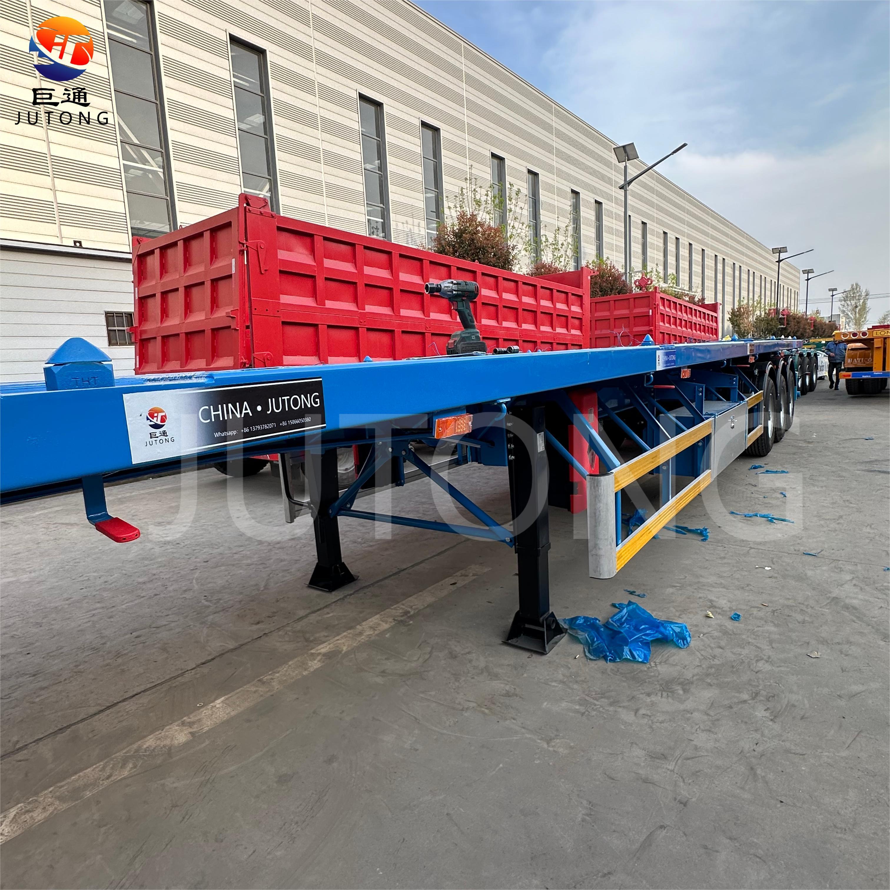 jutong Brand Shipping 50 Ton 30 Ton Low Truck 20ft flat bed 40 ft 40 Feet 40ft Container Flatbed Trailer For Sale