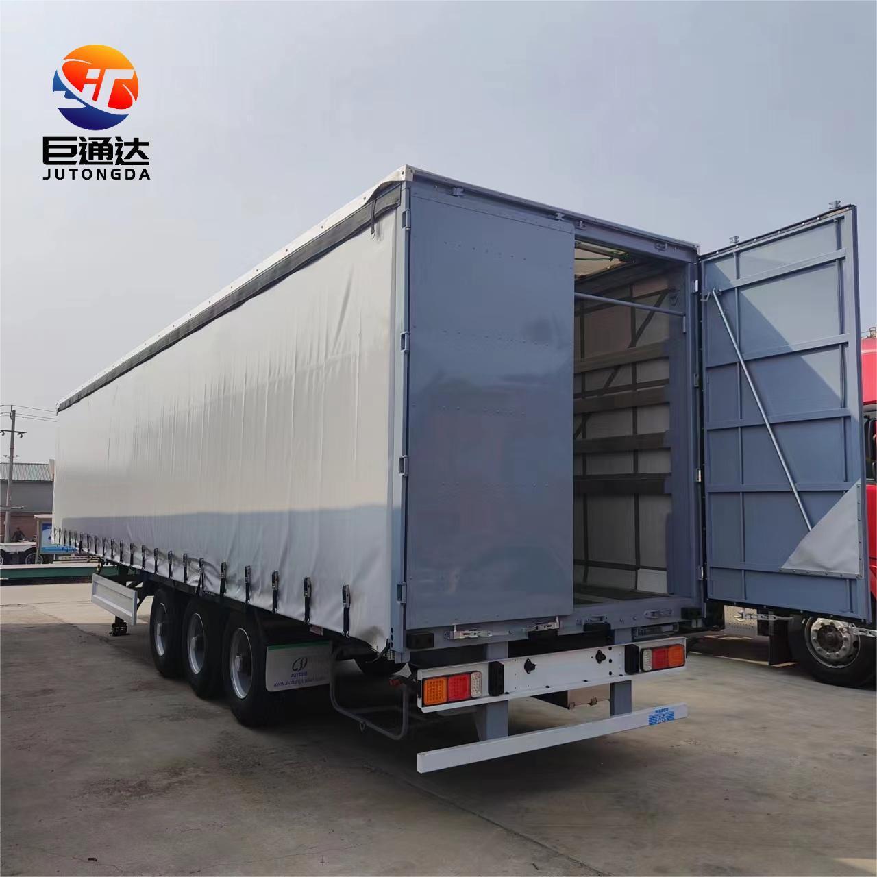 JUTONG factory 3 Axle Box Body Truck tractor Towing Cargo PVC tarpaulin curtain side semi van trailer