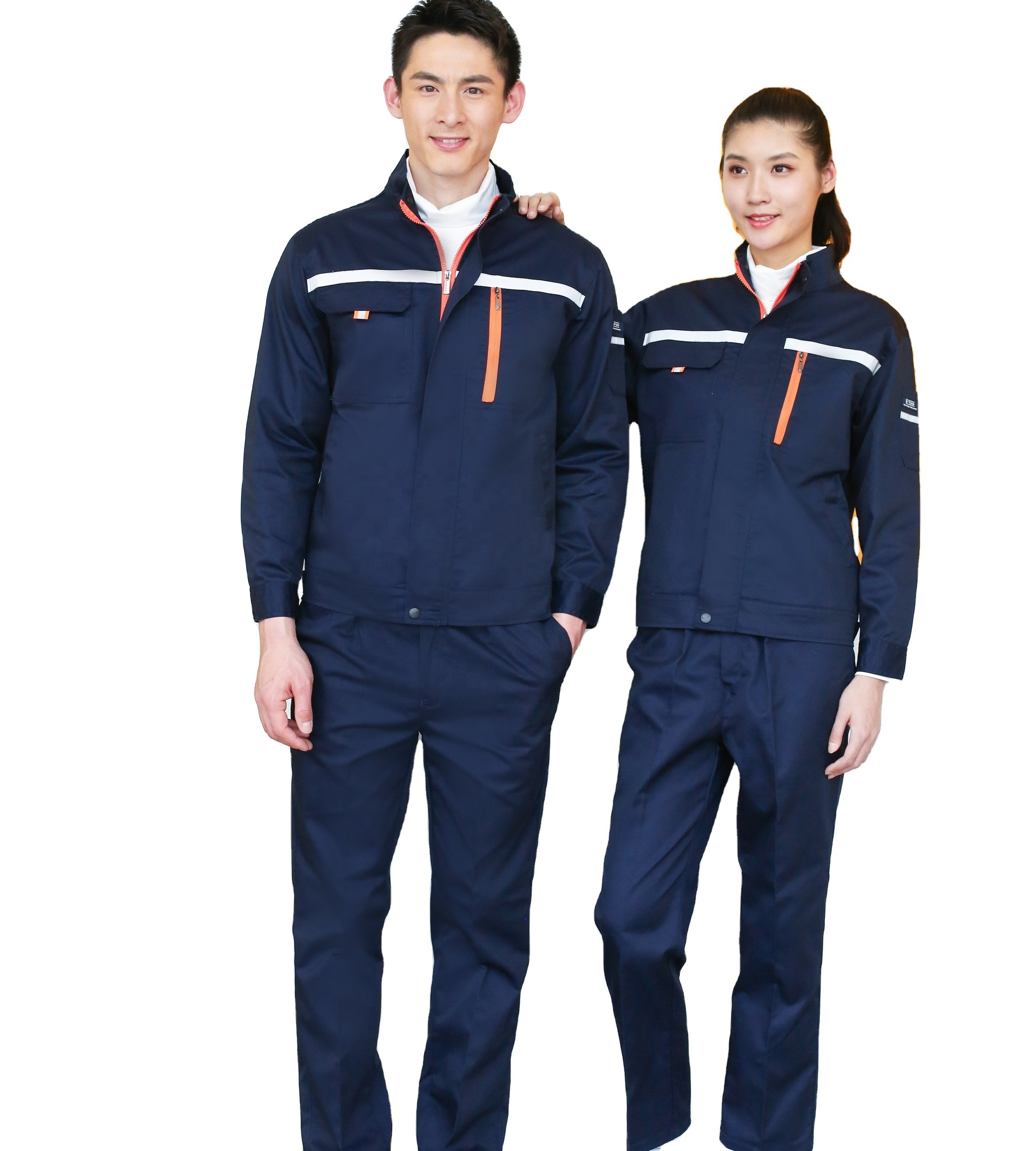 Factory Supply Working Clothes for Men Soft Denim Workwear Jacket and Pants Reflective Strips Summer Long Sleeve Overalls