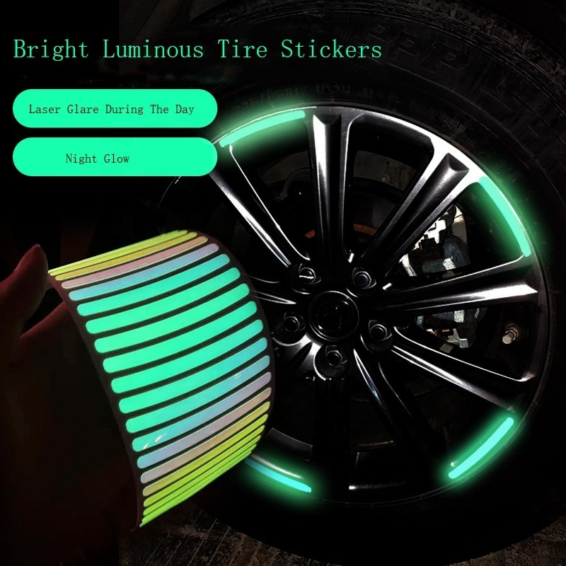 20pcs Universal Car Wheel Hub Tire Rim Reflective Strips Decal Tape Stickers