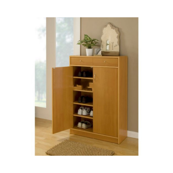 Five Shelf Coffee Beech Finish Shoe Storage Cabinet