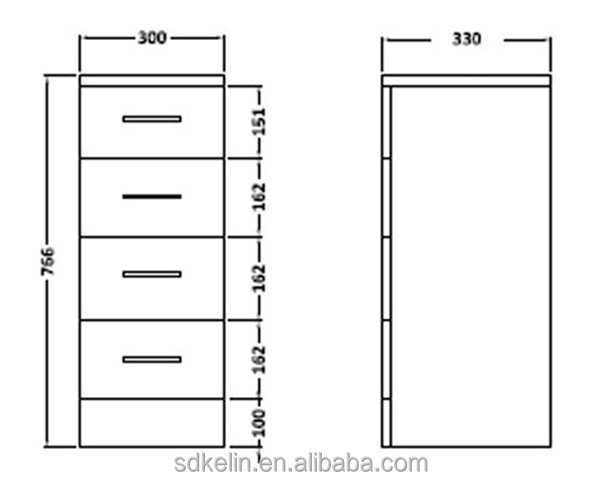 Bathroom storage corner chest of drawers with 4 drawers