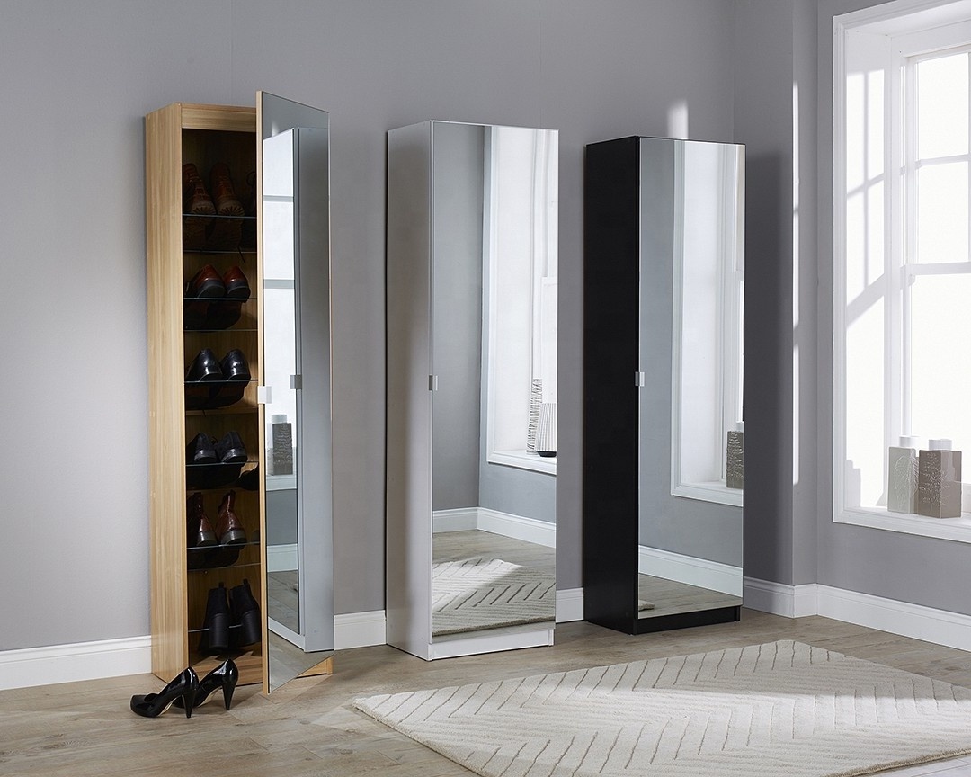 2022Mirror Doors Home Use Flip-down Wooden Shoe Rack Cabinet Glass Shoe Cabinet