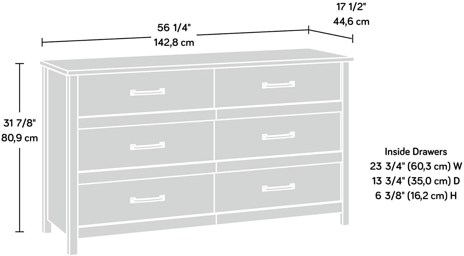 Hot sale indoor furniture living room furniture 6 Drawer dresser