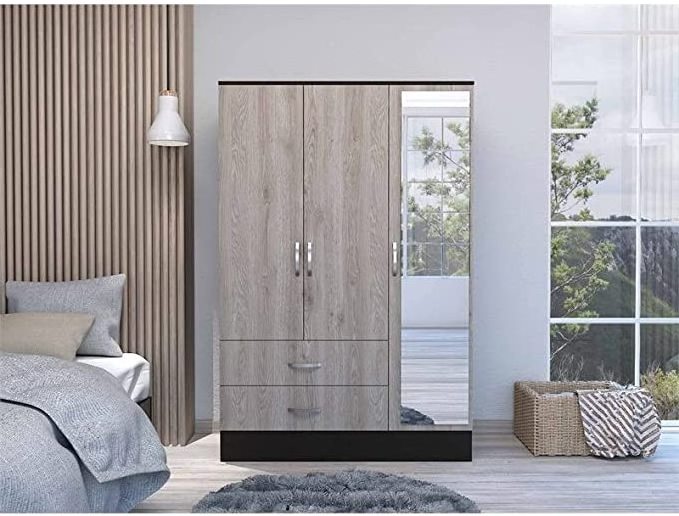 Modern simple design MDF wooden bedroom wardrobe closet Mirror wardrobe