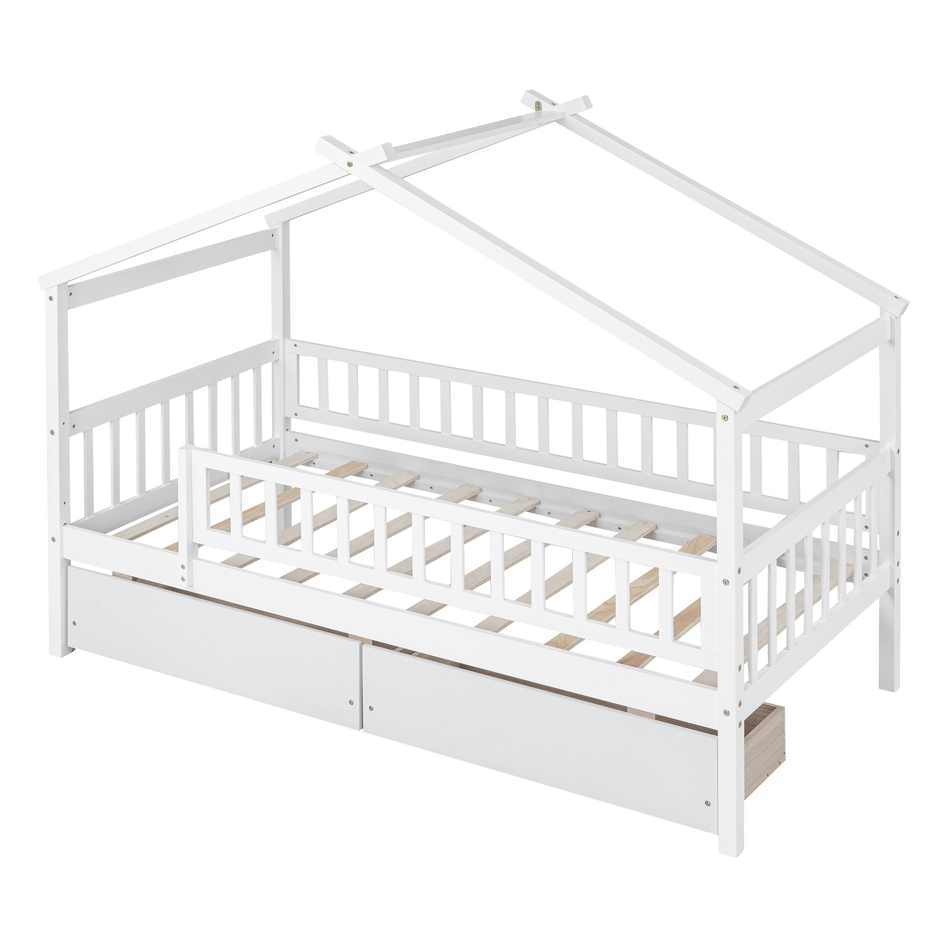 2024 Twin Beds House Floor Bed Toddler House Bed With Rails and Storage