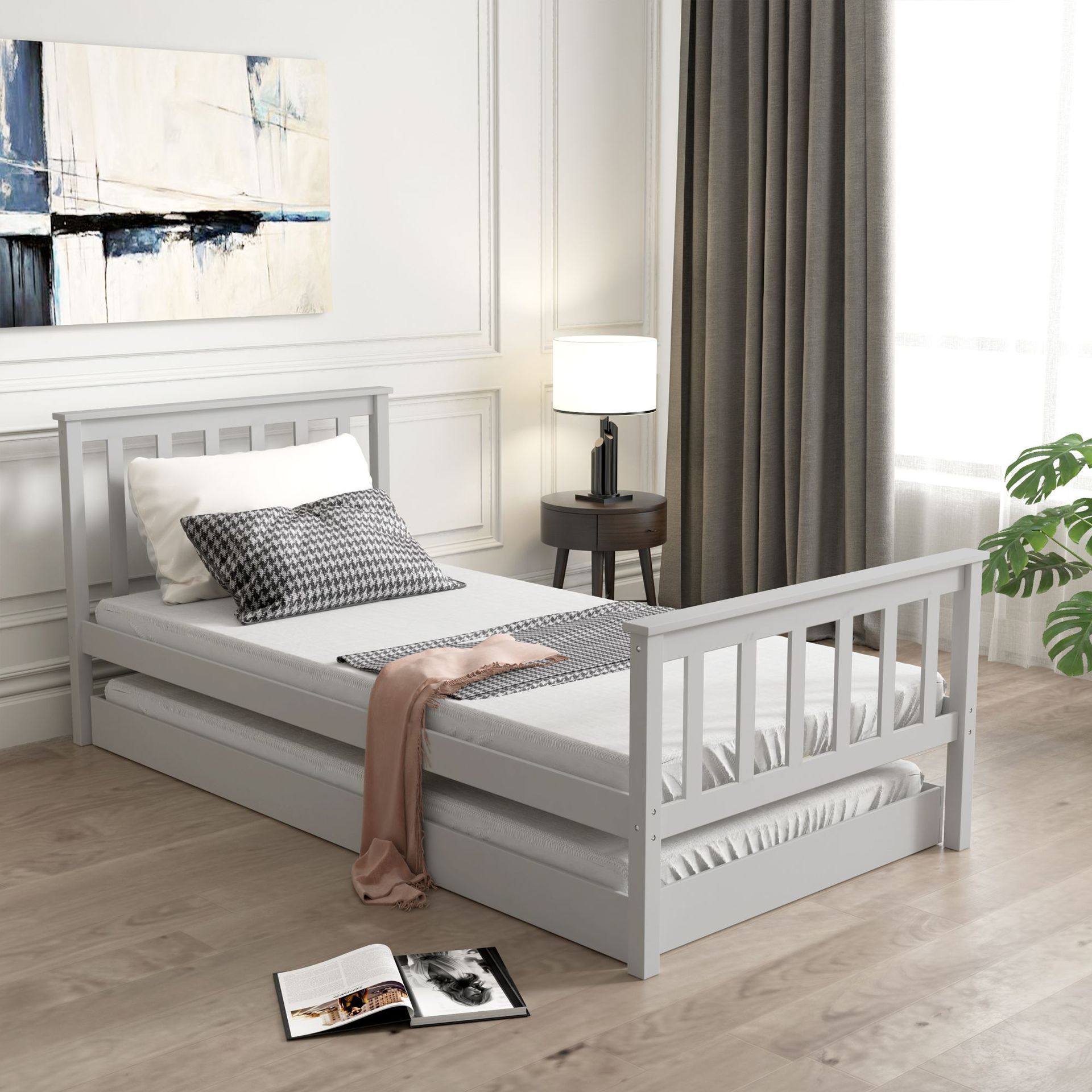 2024 Toddler Bedroom Sets Child Wooden Bed Frame Modern Style Two Combined Wooden Single Beds Queen Bed