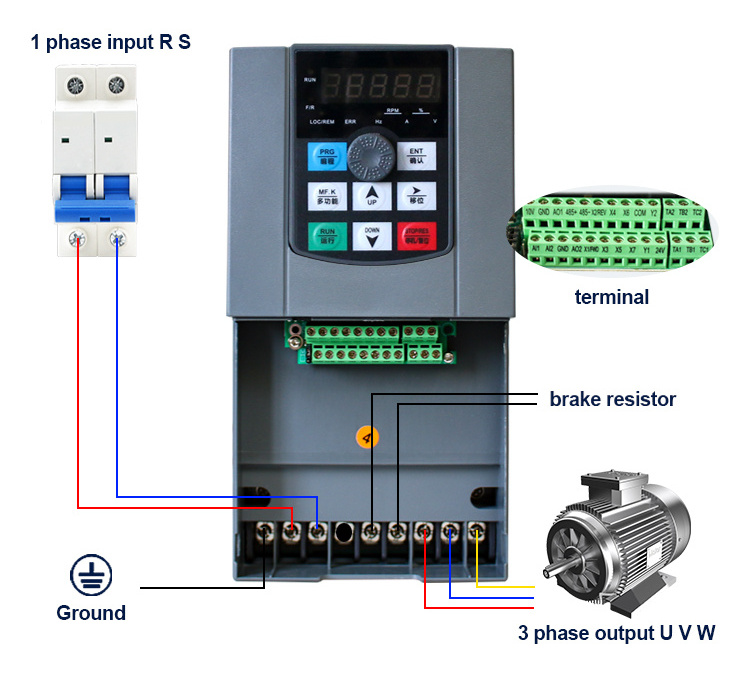 Ac drive vfd inverter 220v 1 phase to 3ph variable frequency converter 1.5KW 5.5KW 7.5KW motor driver speed controller