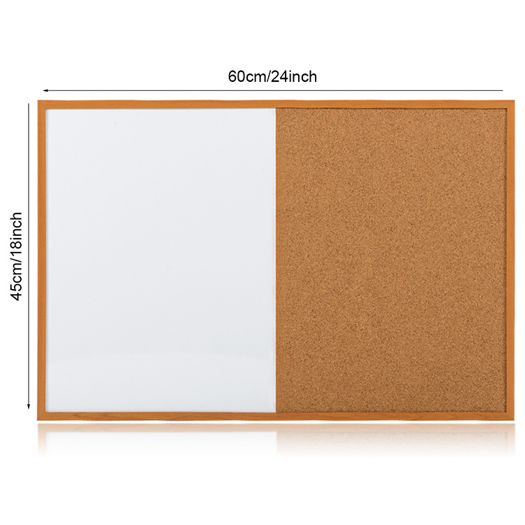 Wall mounted combination cork board and white board wooden frame half magnetic whiteboard half cork board combo