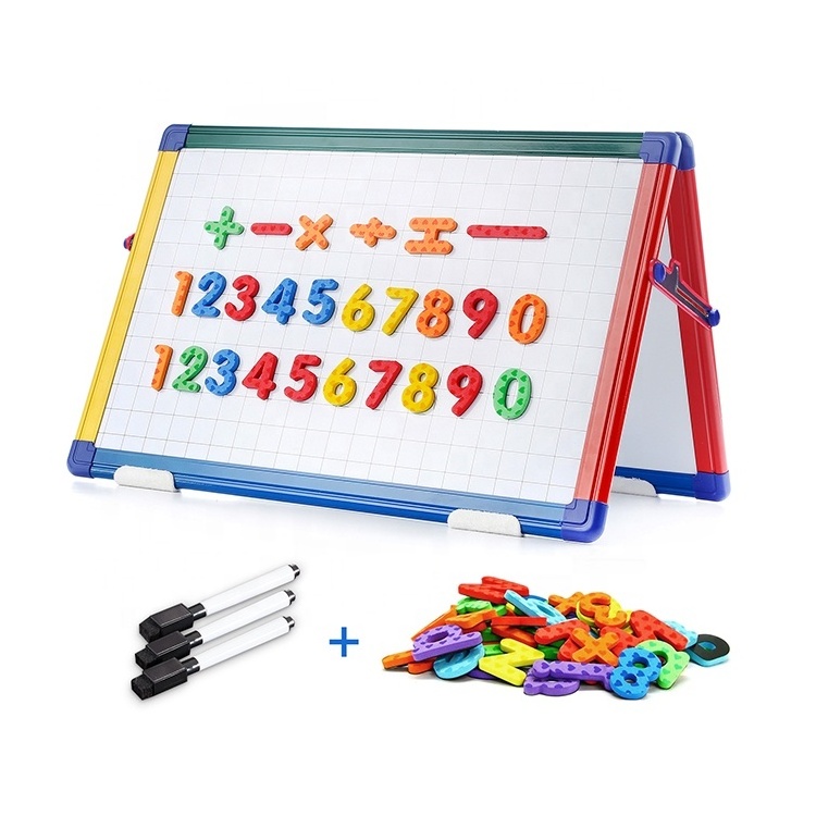 Small whiteboard tabletop dry erase magnetic white board stand portable double sided foldable desktop white board easel for kids