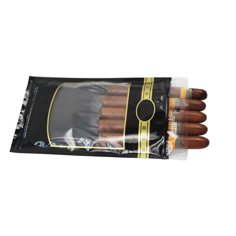 Custom Resealable Foil Ziplock Three Side Seal Natural Leaf Cigar Wraps Moisturizing Plastic Packaging Bag Clear Window