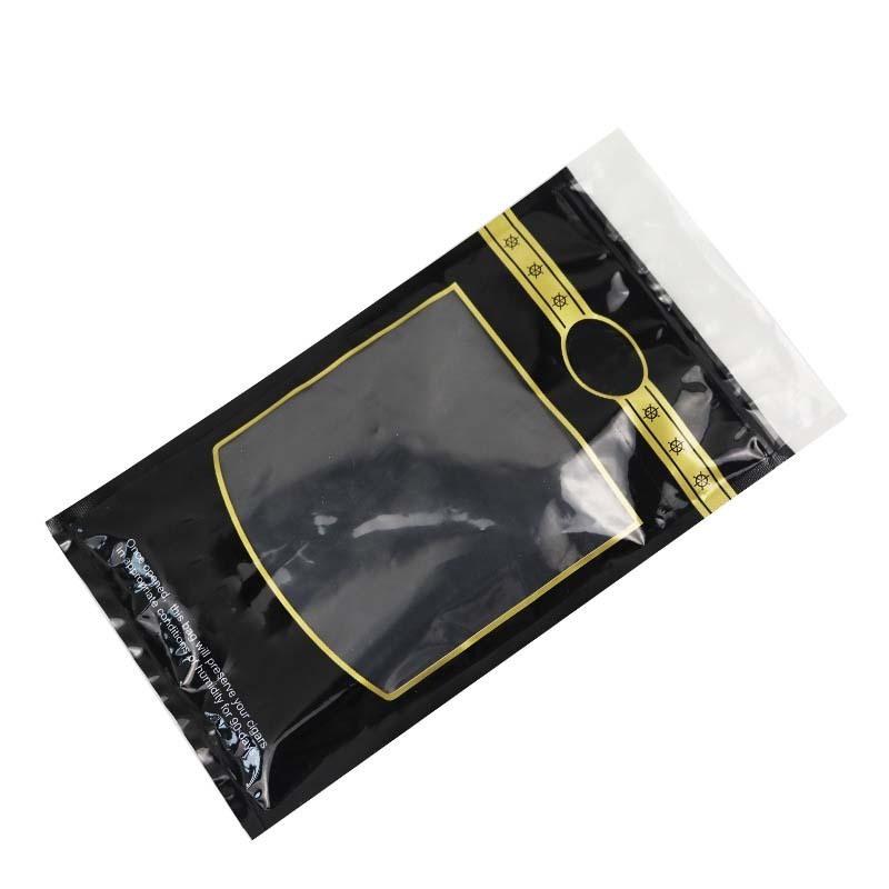 Custom Resealable Foil Ziplock Three Side Seal Natural Leaf Cigar Wraps Moisturizing Plastic Packaging Bag Clear Window