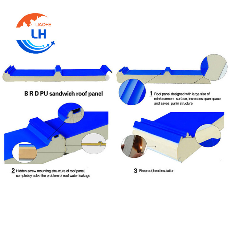 Outdoor wall panels 50mm 75mm sandwich panels pu insulating plates lined in polyurethane