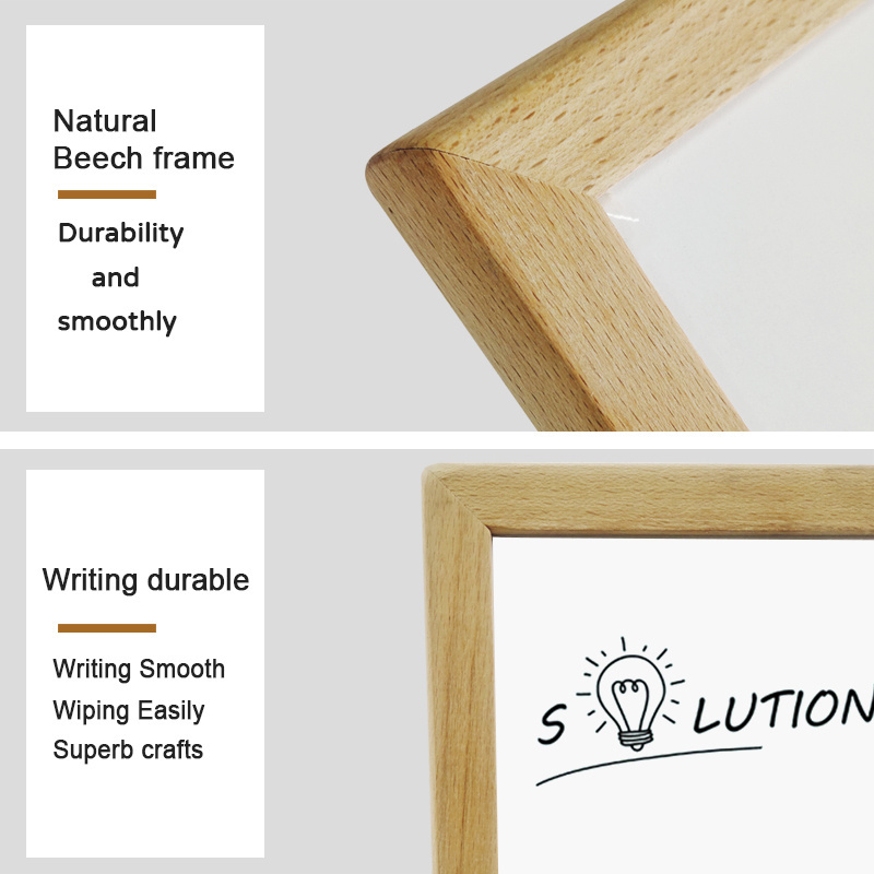 Wood frame Whiteboard Magnetic Dry Eras Double Sided Creative Beech OEM wall mounted writing cork Message board