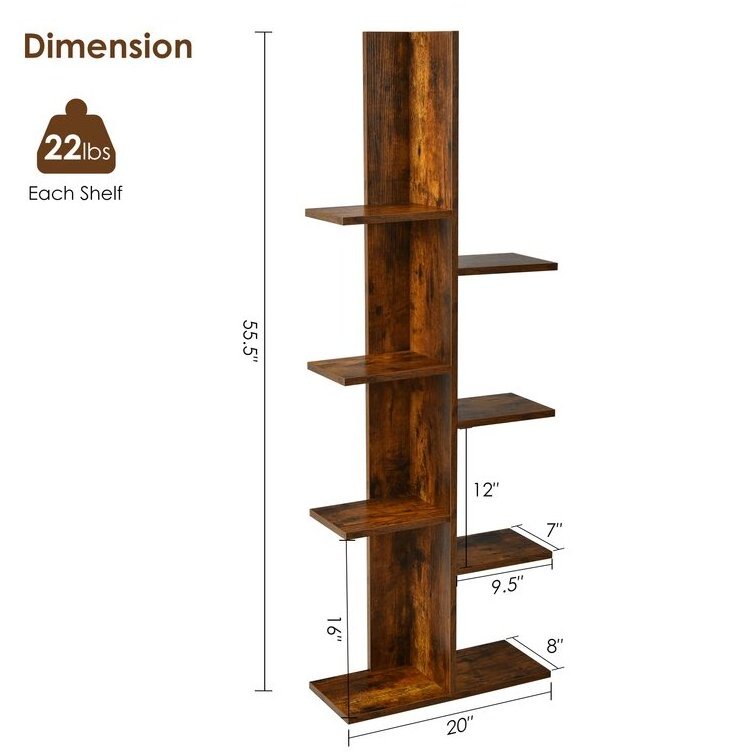 4 Tier Book Shelf Gold Metal Stainless Steel Bookshelf Large Capacity Modern Tree Billy Bookcase