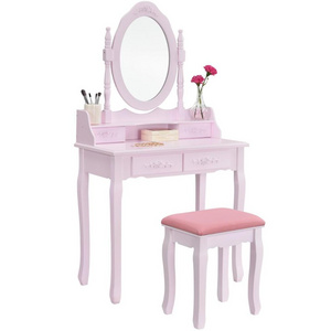 Pink Wooden Mirror Germany Home Dressing Girl Bedroom European Dresser Table