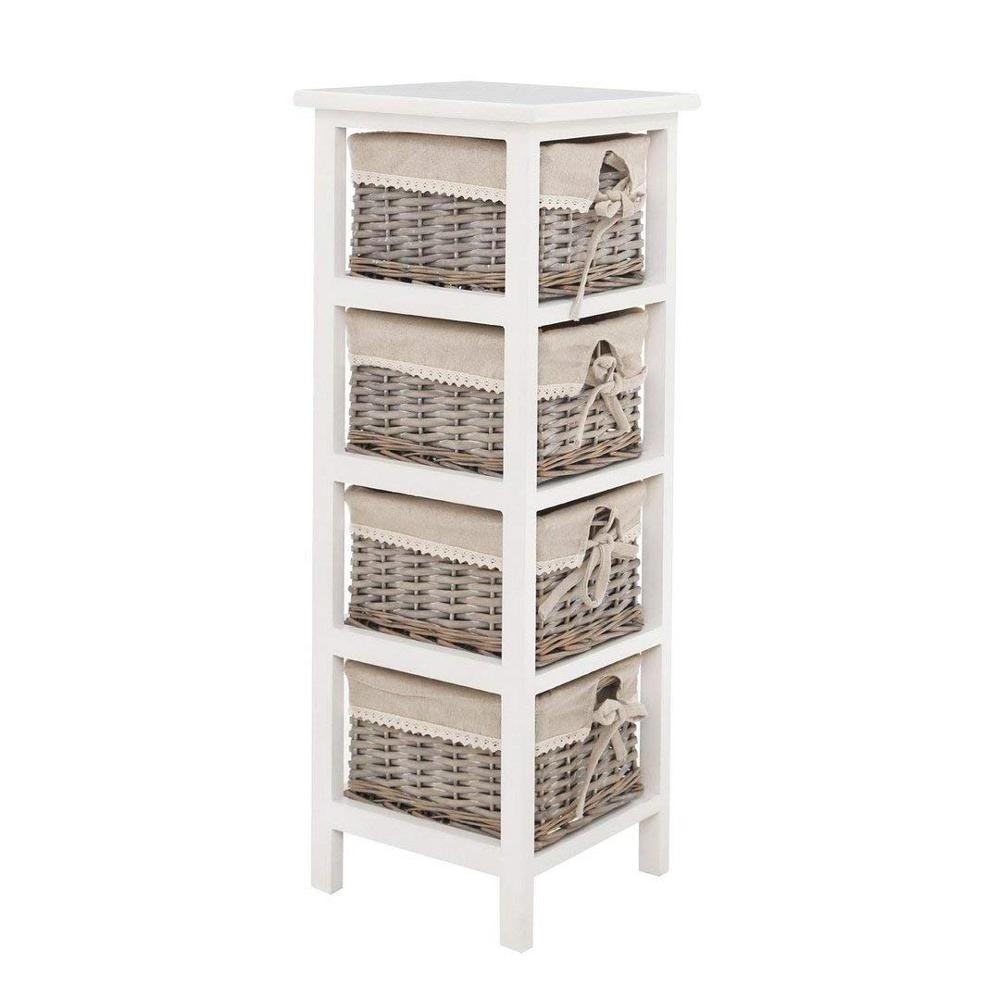 Rustic Outdoor Straw Drawer Wood Balcony Tall Thin Storage Cabinet