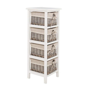 Rustic Outdoor Straw Drawer Wood Balcony Tall Thin Storage Cabinet