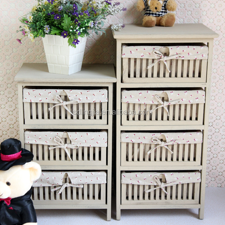 Cotton Fabric Drawer Craft Solid Wood Small Baby Storage Cabinet