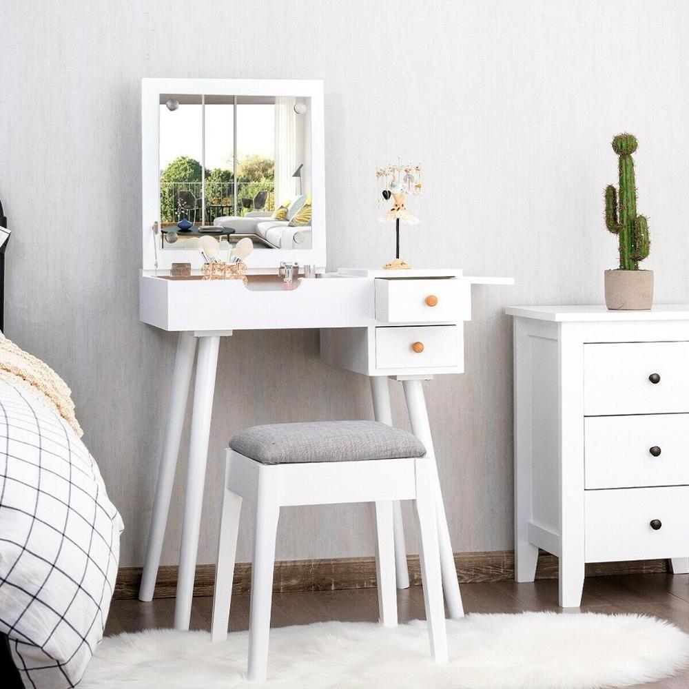 Space Saving Pine Wood Dresser Bedroom Solid Wooden Dressing Table