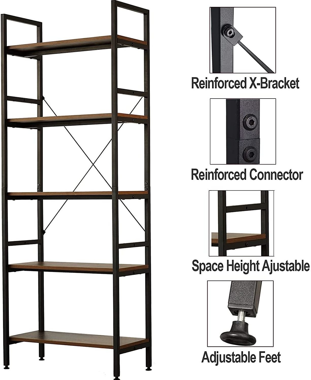 Reading Room Bookshelf Small Bookcase Rotating 5-Tier Slim Multipurpose Wooden Rack Book Shelf Rak