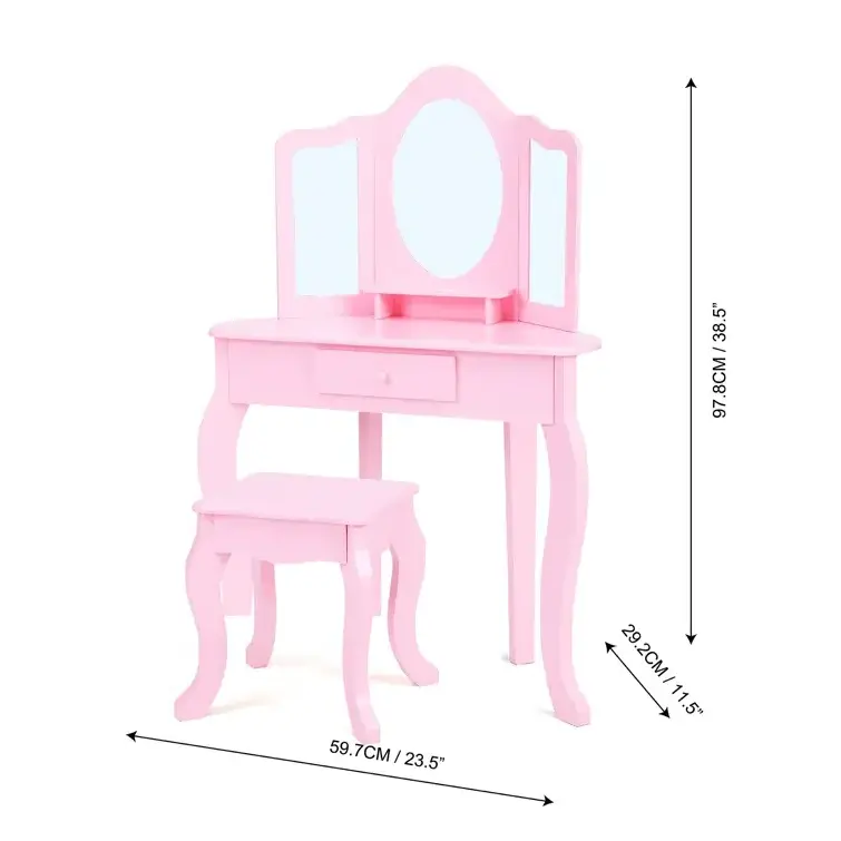 Ready Stock Manufacturer Girl Singapore Mirrored Vanity Console Simple Mirror Set Rattan Princess Small Dressing Table For Kids