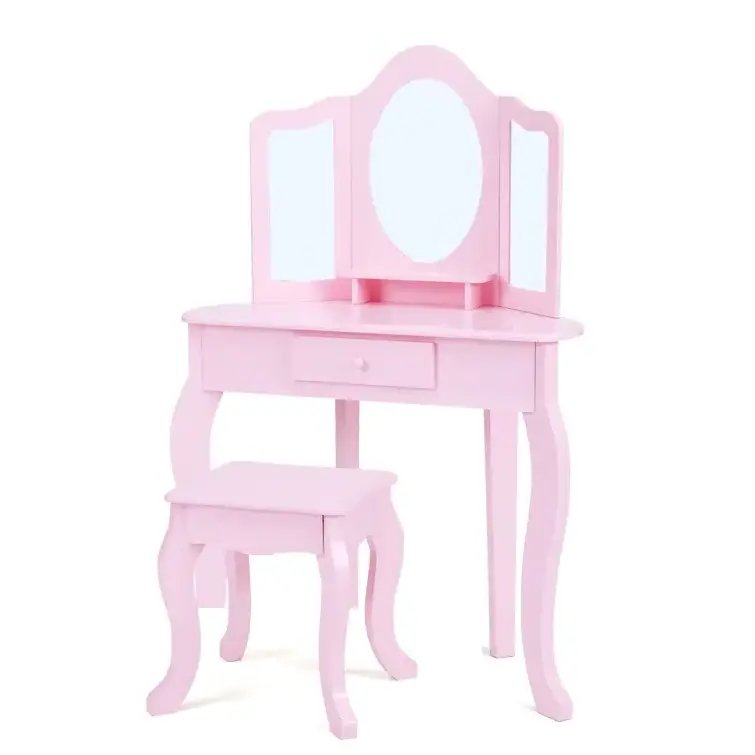 Ready Stock Manufacturer Girl Singapore Mirrored Vanity Console Simple Mirror Set Rattan Princess Small Dressing Table For Kids