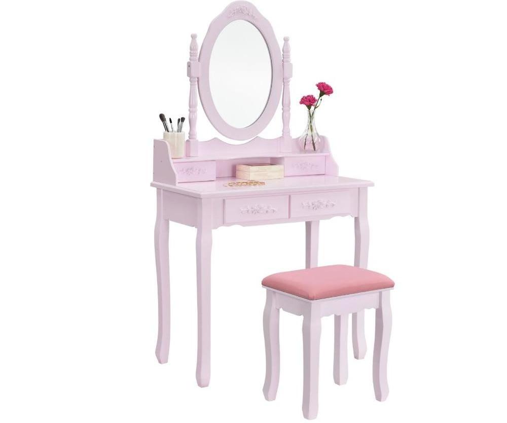 Pink Wooden Mirror Germany Home Dressing Girl Bedroom European Dresser Table