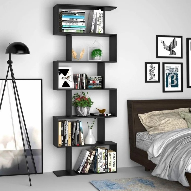 Living Room Black Cube Shaped Book Shelf Two Face Modular Wall Bookshelf Shelving System Plywood Office Modern Wooden Bookcase