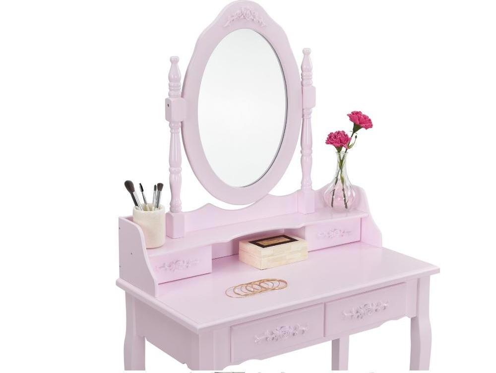 Pink Wooden Mirror Germany Home Dressing Girl Bedroom European Dresser Table