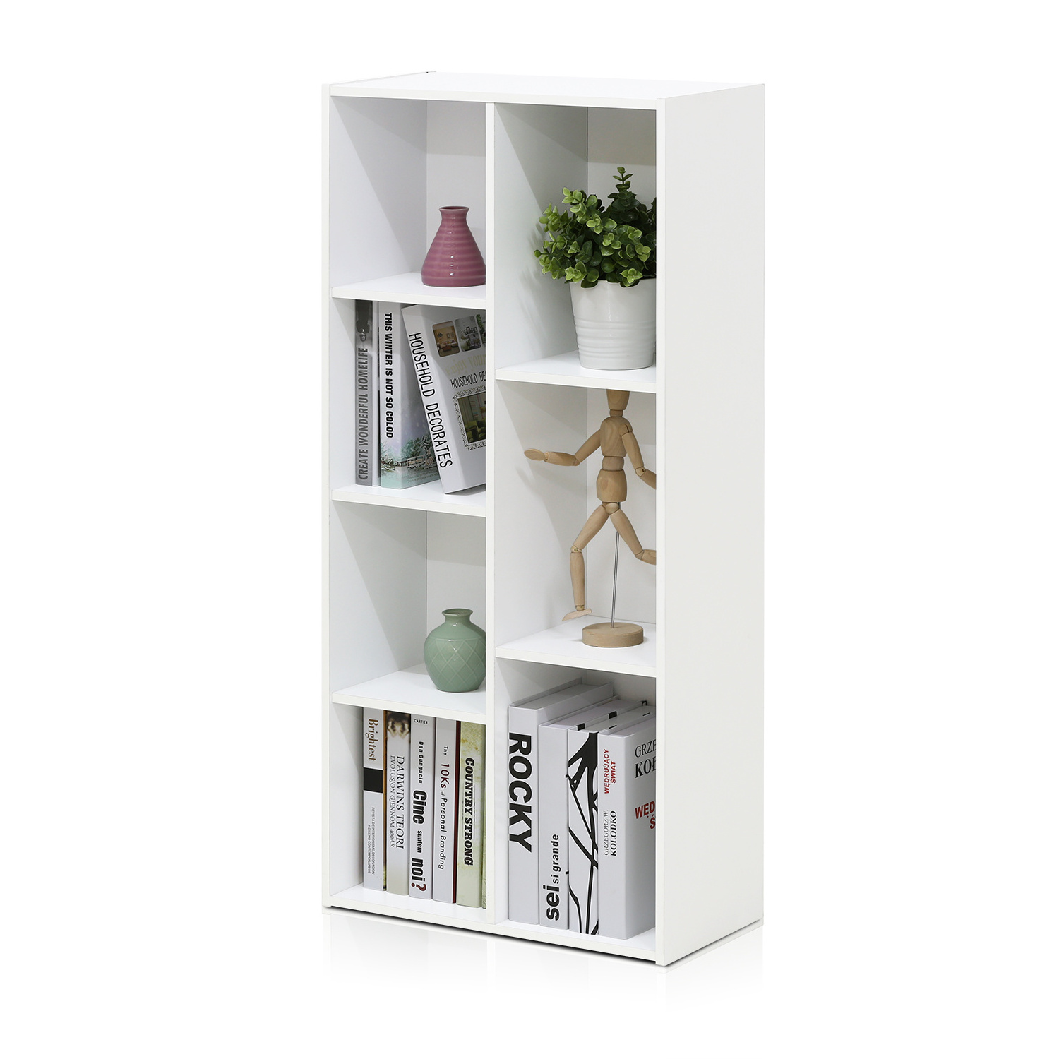 Used Library 9 Cube Storage Display Open Narrow Book Shelves Wooden Kid Bookshelf Cabinet White Book Cases Bookcase Furniture