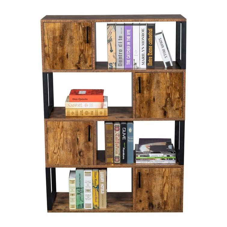 Modern Boho Modular Book Cabinet 6 Cube Storage Organizer Bookshelf Shelf Wooden Steel Metal Industrial Black Shelves Bookcase