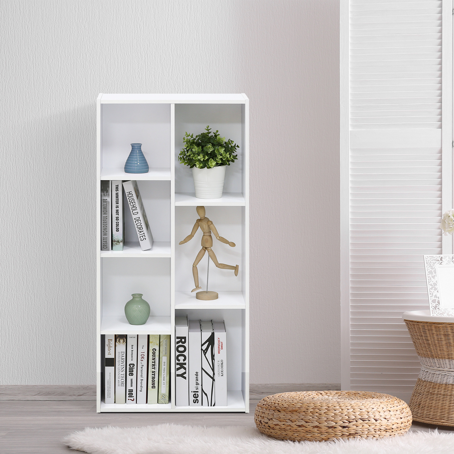 Used Library 9 Cube Storage Display Open Narrow Book Shelves Wooden Kid Bookshelf Cabinet White Book Cases Bookcase Furniture