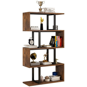 Luxury S Shaped Modular Industrial Display Book Cabinet Model Minimalist Metal Wood Mdf Bookcase Modern Living Room Bookshelf