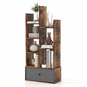 2024 Folding Tabletop Tree Industrial Bookshelf Walnut Small Wooden Layer Book Rack Bookcase Shelf 3 Tier Open Shelf Bookcase