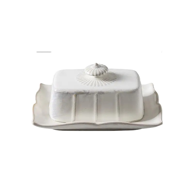 factory rate china european style high quality ceramic rectangular cheese and butter box with lid