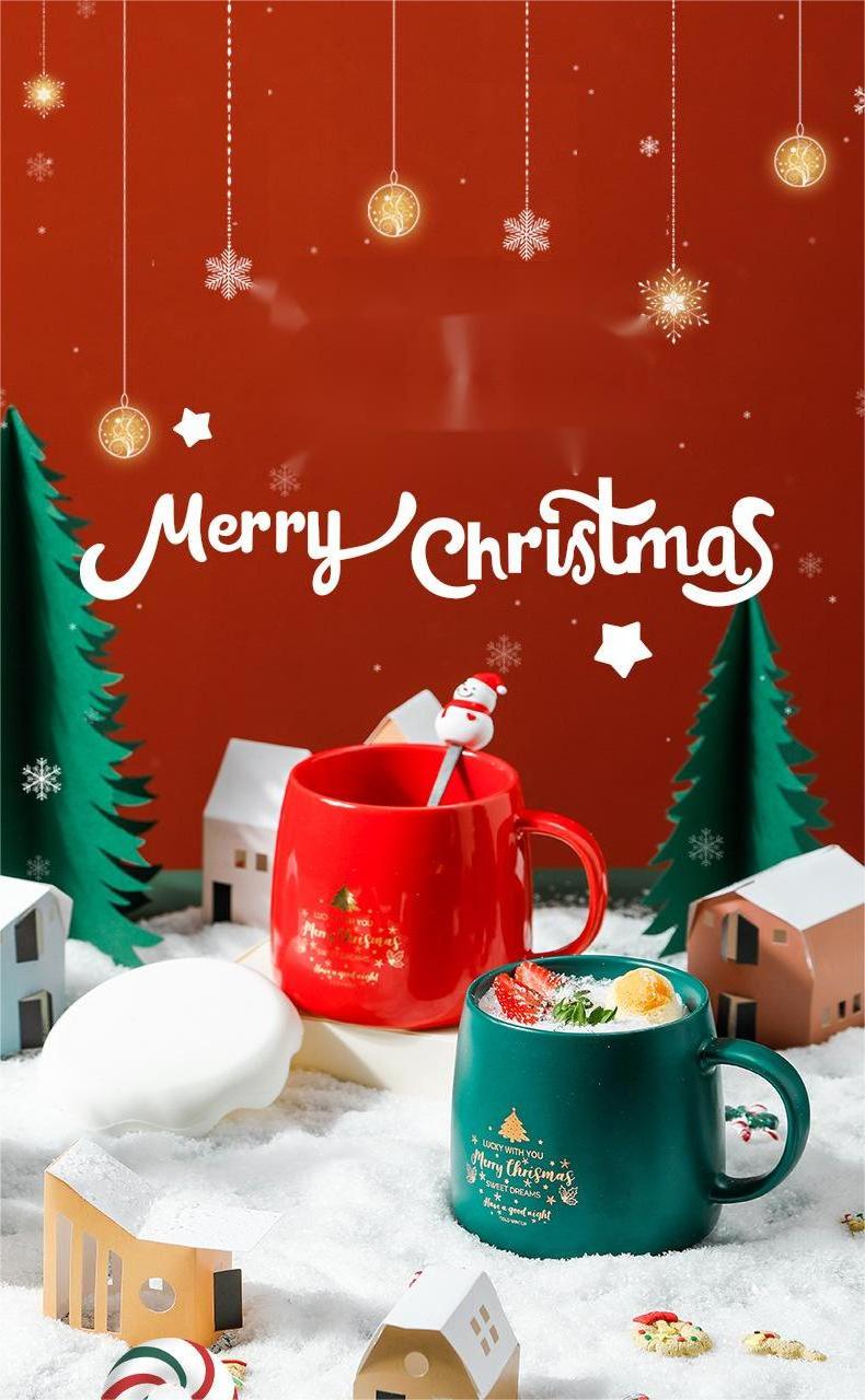 snowman christmas ceramic coffee mugs wholesale with snowman spoon, lid and hand grip