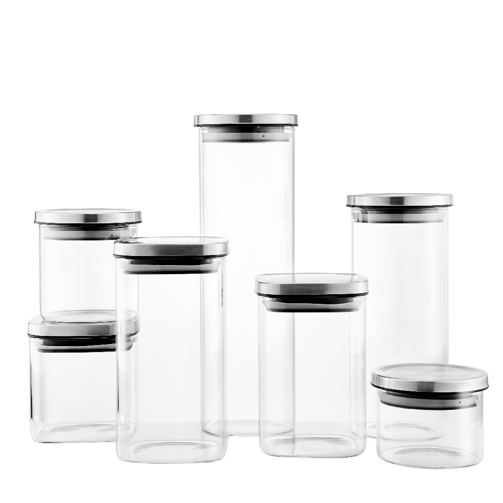 LINUO  airtight Glass Food Storage Jar glass container food  Glass Jar With stainless steel Lid For Food