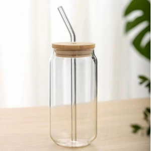 LINUO  glass cups manufacturers JOY series high borosilicate glass coffee cup glass cup with bamboo lid and straw